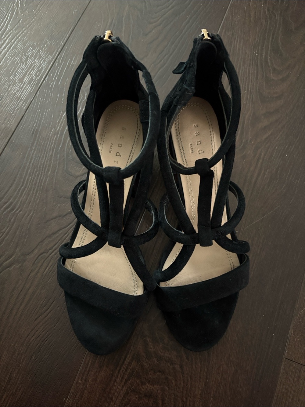 Sandro-Black Suede Strappy High Heel Sandals size 8